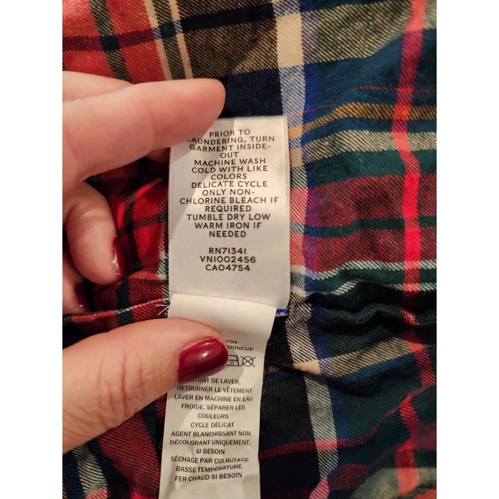 LL BEAN Signature Womens XS Red Lightweight FLANNEL SHIRT RelaxedFit PLAIDCotton - Picture 6 of 6